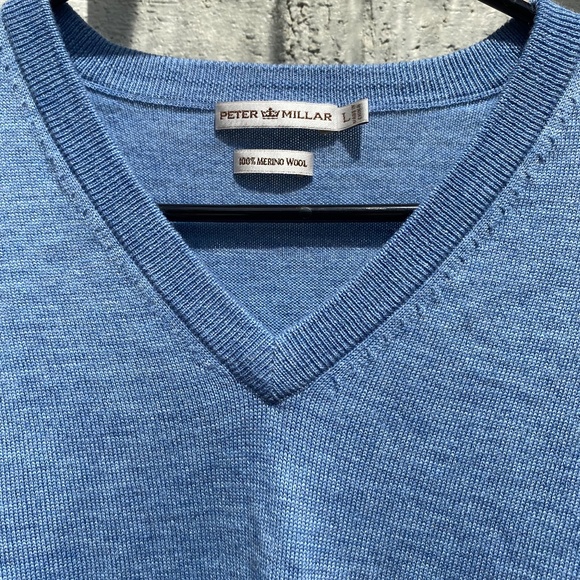 Peter Millar V-Neck Sweater long sleeve merino wool blue Large - Picture 3 of 16